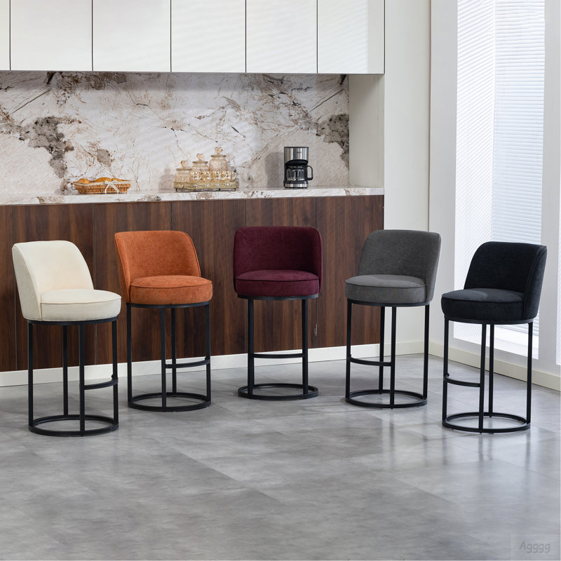 Ensemble de 2 tabourets de bar à hauteur de comptoir, tabourets de bar moderne avec dossier, tabourets de bar rembourrés en tissu de lin pour îlot de cuisine