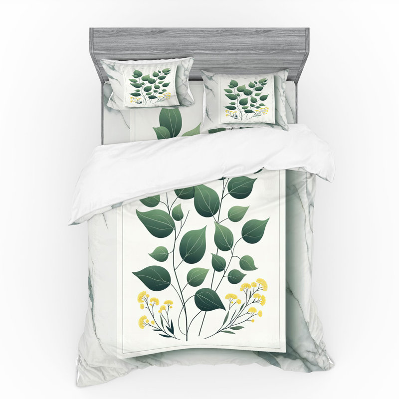 Ensemble de literie à feuilles d'eucalyptus Ambesonne et vert réséda jaune gris