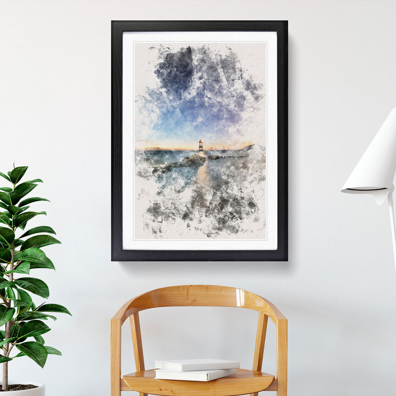 Penmon Lighthouse in Anglesey Wales - Picture Frame Painting Print, Black Framed, 45cm H x 33cm W x 2cm D