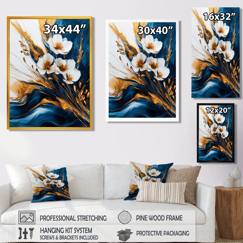 Mykeshia - Art mural sur toile florale, Noir, noir, noir, noir, H 20 po x l 12 po, Reproduction encadrée d'une seule photo