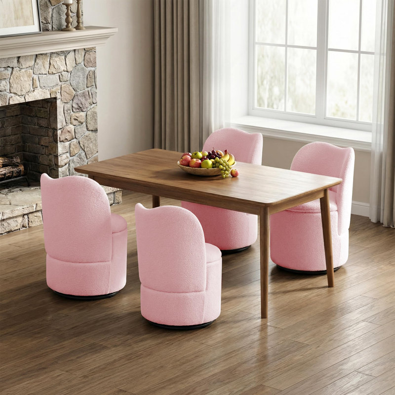 Fauteuil de coiffeuse avec rangement, fauteuil de maquillage pivotant à 360 ° avec dossier, tabouret de baril rembourré, rose