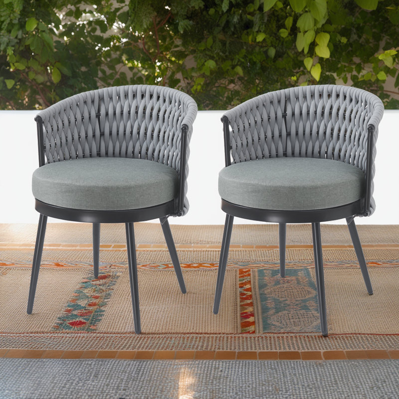 Ensemble de chaises de salle à manger d'extérieur modernes - conception de corde résistante aux intempéries avec coussins épais (ensemble de 2)