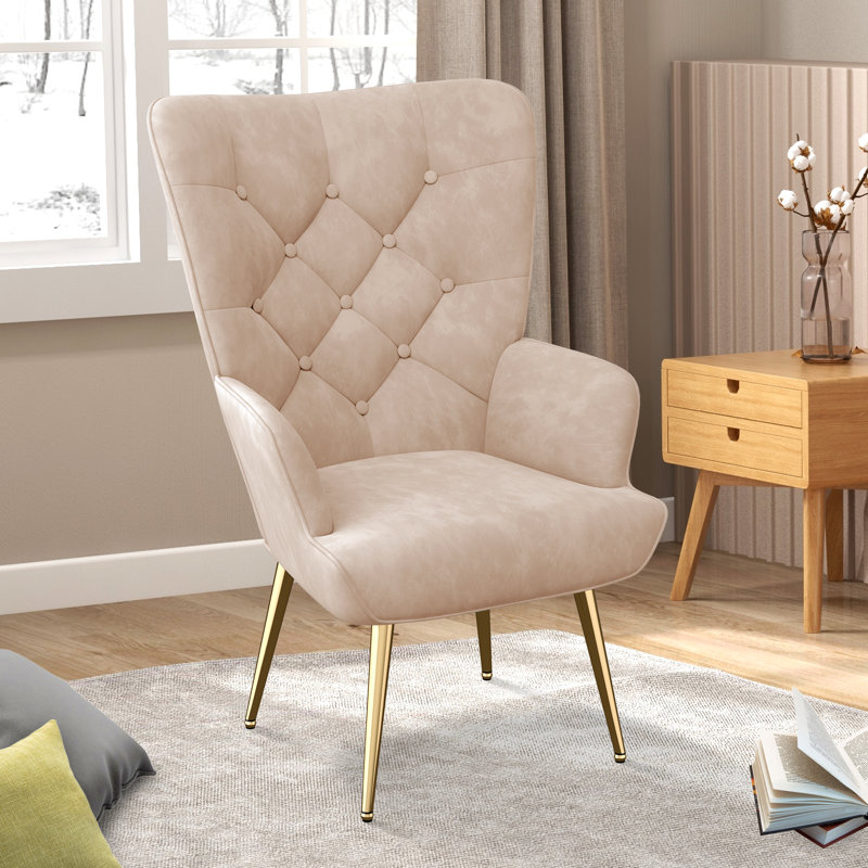 Bastoam 50Cm Wide Tufted Velvet Wingback Chair, Khaki-Single