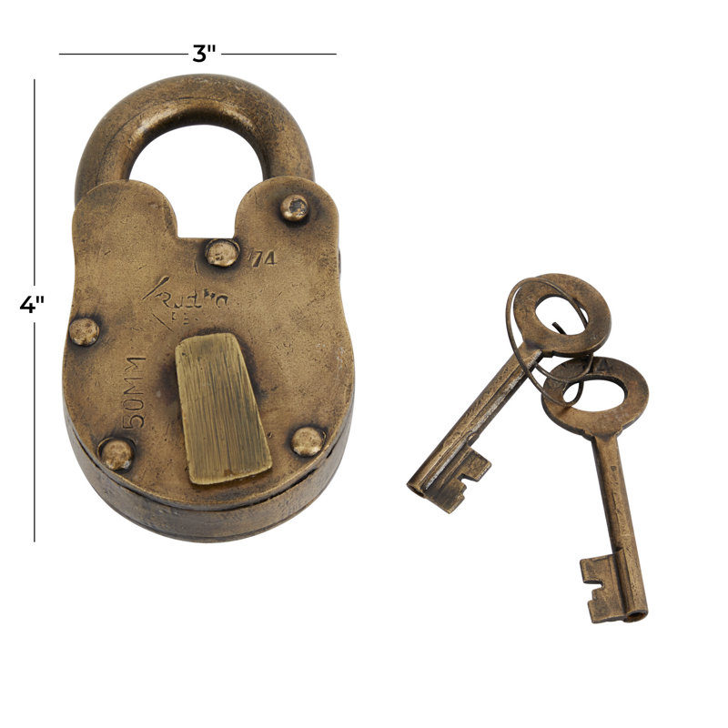 Serrure et clé Dominick, Laiton, H 1,1 po x l 3,6 po x P 4 po