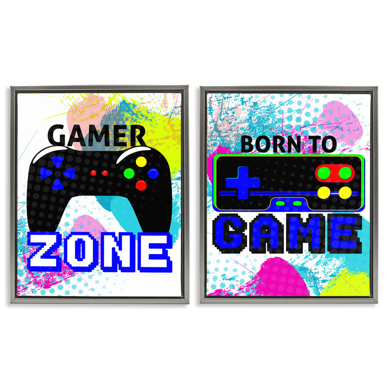 «Gamer Zone Splash», ensemble de 2 toiles flottantes encadrées par Kim Allen, H 31 po x l 25 po, Cadre flottant gris lustré