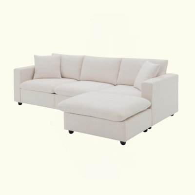 Modern Sectional Sofa With Throw Pillows,Cloud L-Shaped Couch Set With Wide Seat,4 Seat Polyester Comfy Fabric Couch Set With Movable Ottoman For Livi by Latitude Run