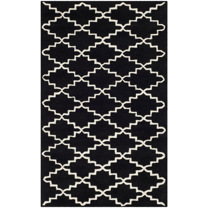 Hand-Tufted Geometric Wool 4' x 6' Black Rug