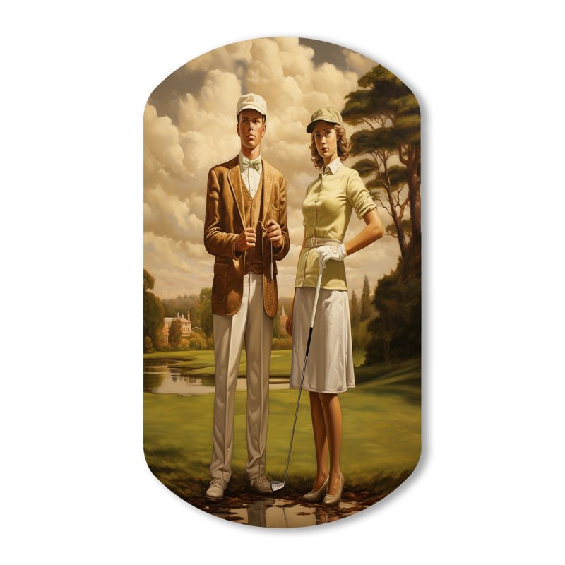 «Vintage Timeless Golf» - art mural asymétrique en forme de cylindre de golf, H 43 po x l 23 po