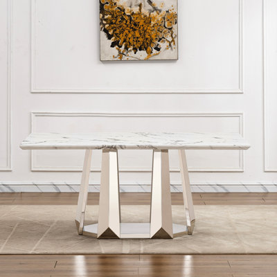70" Marble Dining Table With - Base, Ideal For Family Gatherings Modern Kitchen Table, Stainless Steel Legs, Comfortable 6 People