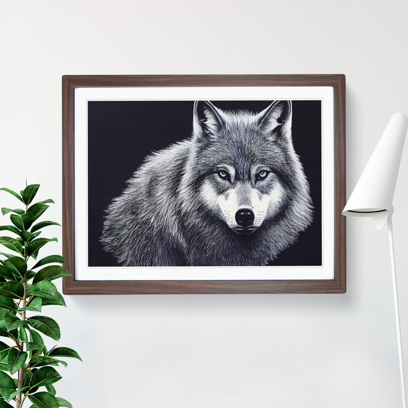 XH1022-10272X Wolf Portrait Vol.2 1 Piece Single Picture Frame Wall Art, 46cm H x 64cm W x 2cm D, Walnut Framed