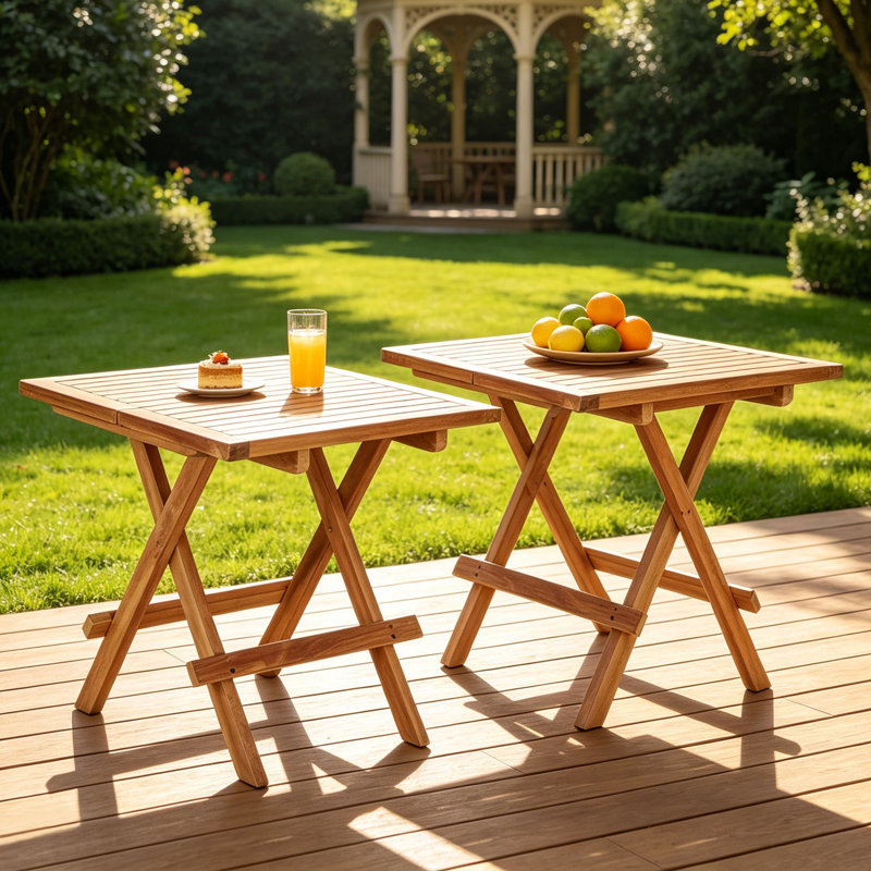 Ensemble de 2 tables de bout carrées en teck 19,6 po