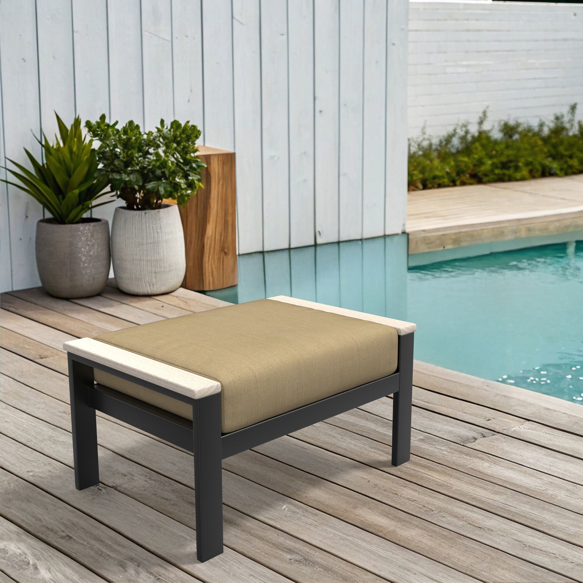 Townsend Outdoor Ottoman with Sunbrella® Cushion, Canvas Heather Beige