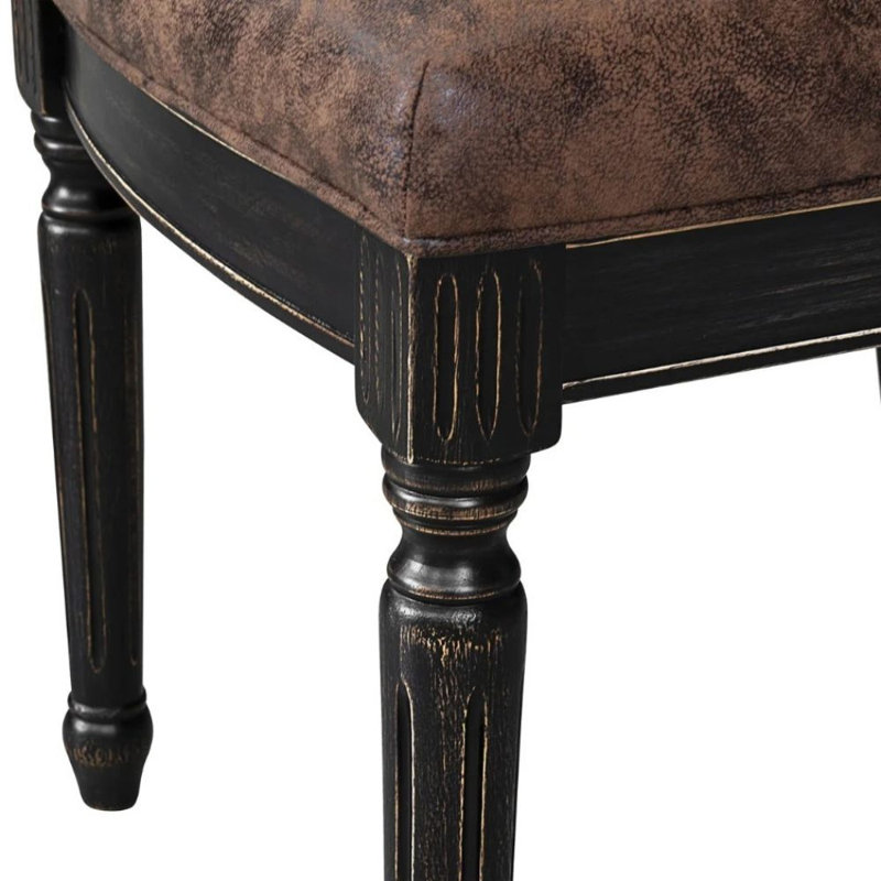 Ensemble de table de salle à manger 5 pièces avec 4 chaises rembourrées en polyester texturé brun, haut dossier et une table de cuisine au fini noir sablé.