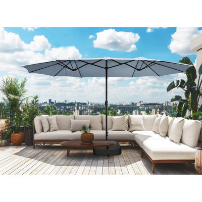 15Ft X 9Ft Patio Double-Sided Umbrella With Base & Crank, Extra Large Rectangular Outdoor Umbrella For Patio, Lawn & Garden