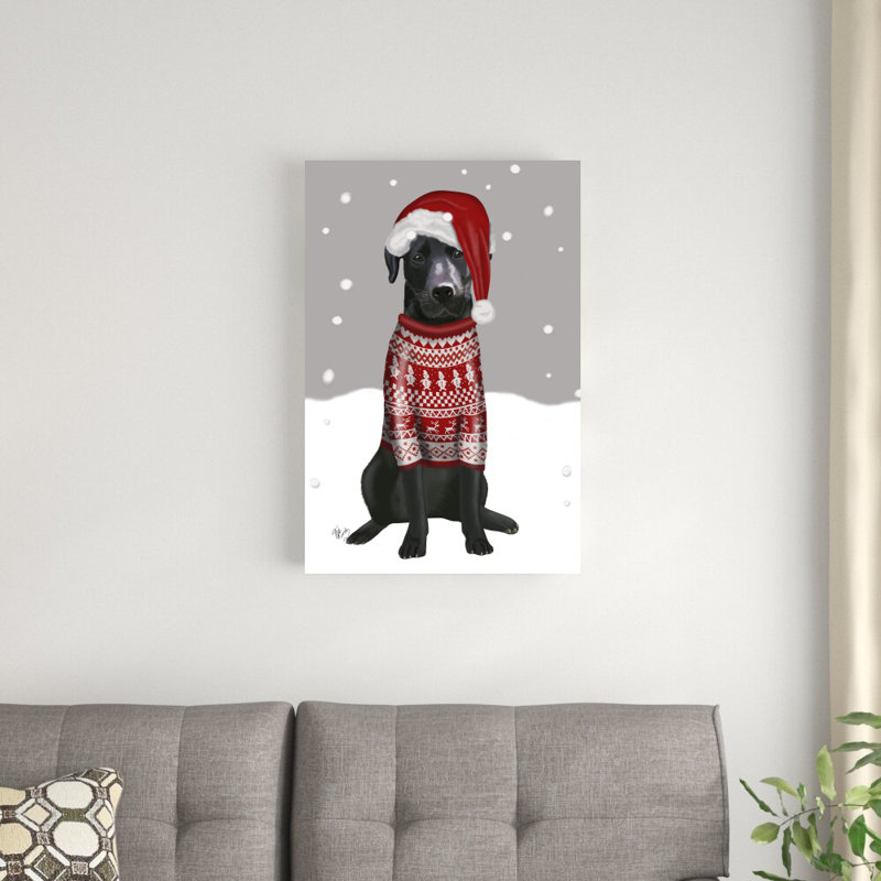 Labrador noir, chandail de Noël 1 par Fab Funky - impression sur toile tendue, H 30 po x l 20 po