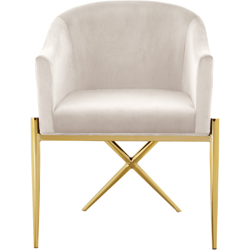 Chaise rembourrée Xavier, Or, Velours crème