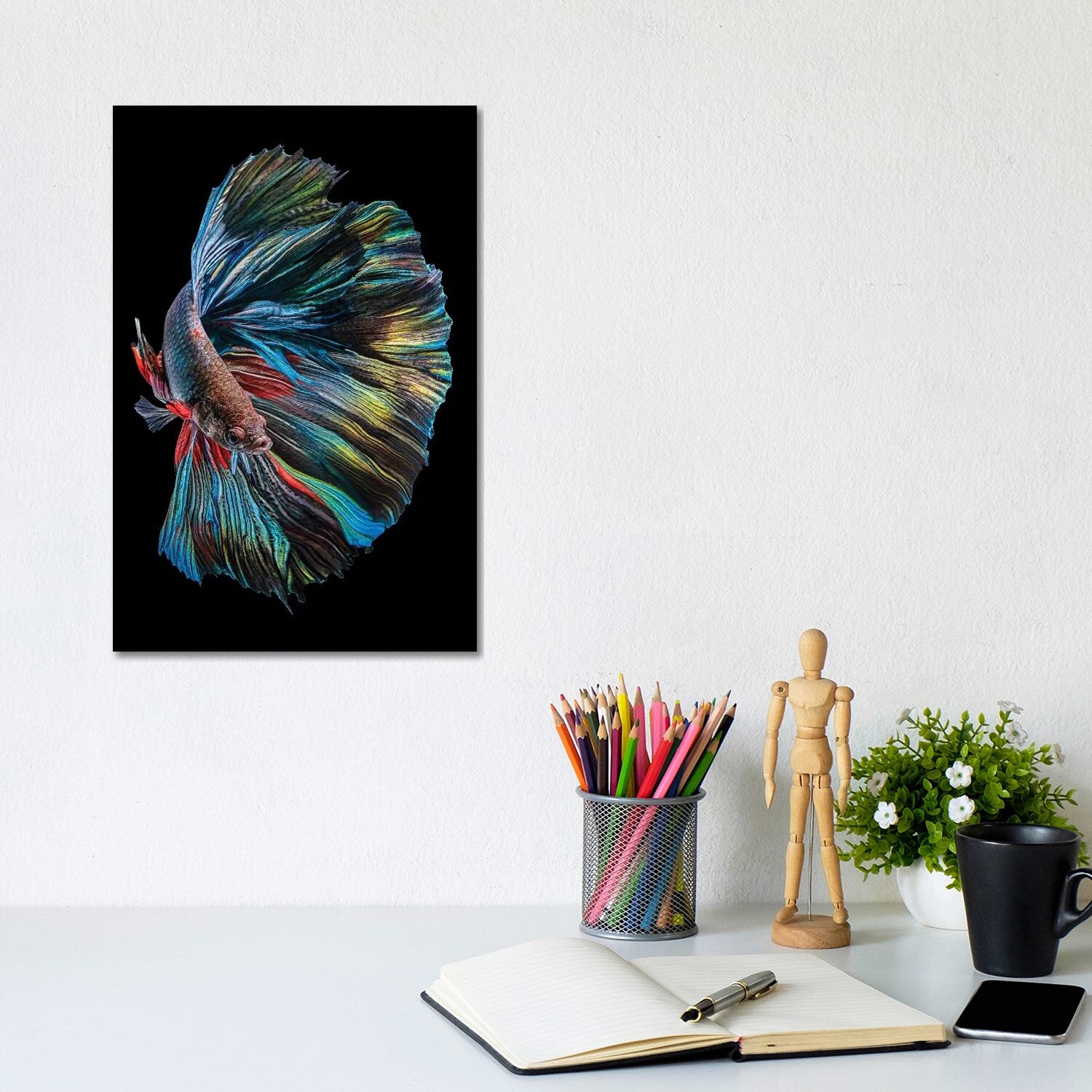 Red and Blue Betta Fish - Wrapped Canvas Painting Rosecliff Heights Size: 12 H x 12 W