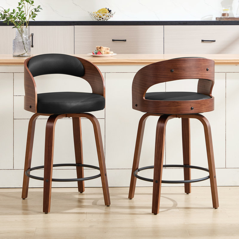 Tabouret de comptoir pivotant confortable avec pieds en bois massif durable, Noir, 6