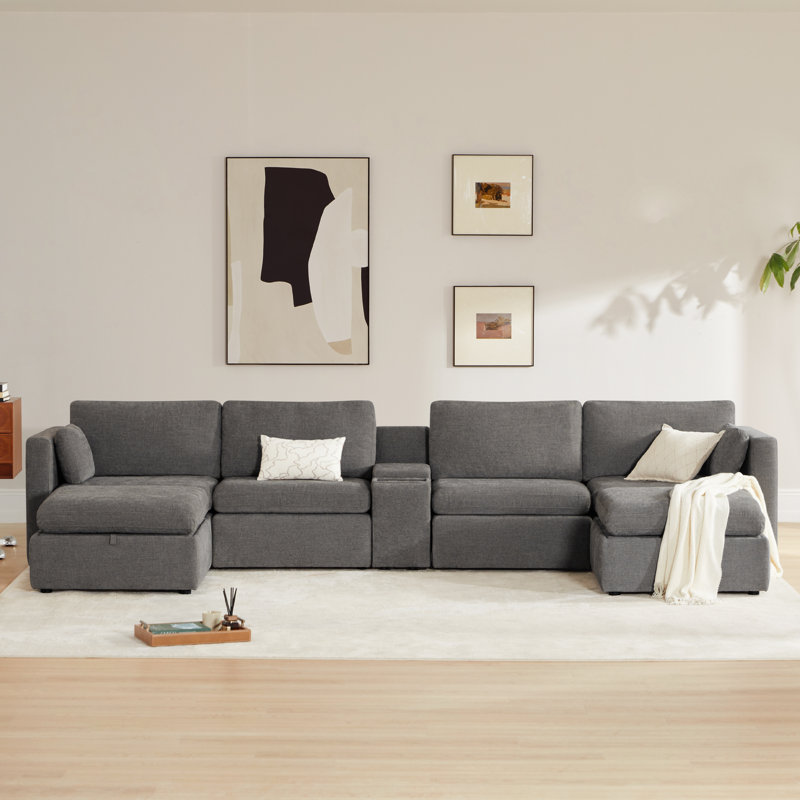 Canapé modulaire rembourré 6 pièces avec console Winfree, Polyester gris fossile