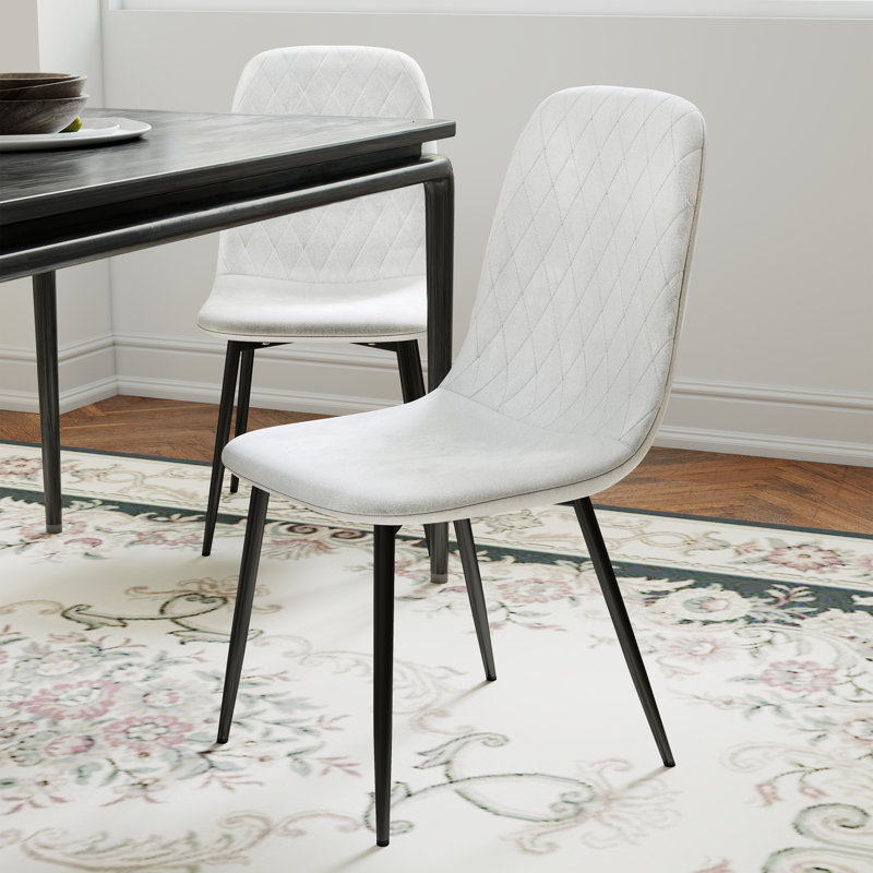 34.6"H Modern Dining Chairs Fleece Fabric Side Chairs With Metal Legs, Black, White