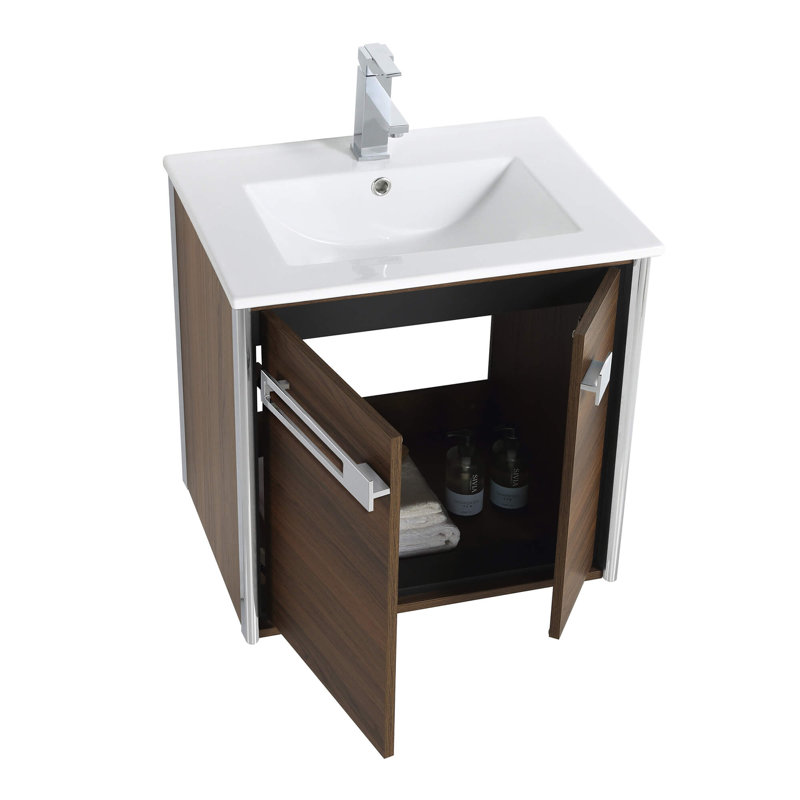 24'' Single Bathroom Vanity with Vitreous China Top, Polished Chrome, Walnut Ebony