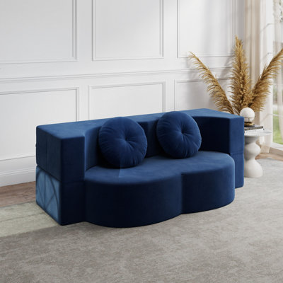 Canapé moderne avec 2 coussins, canapé-lit convertible en velours côtelé rembourré de mousse, matelas pliant pour le salon, lit d'invité, aucun assemblage requis