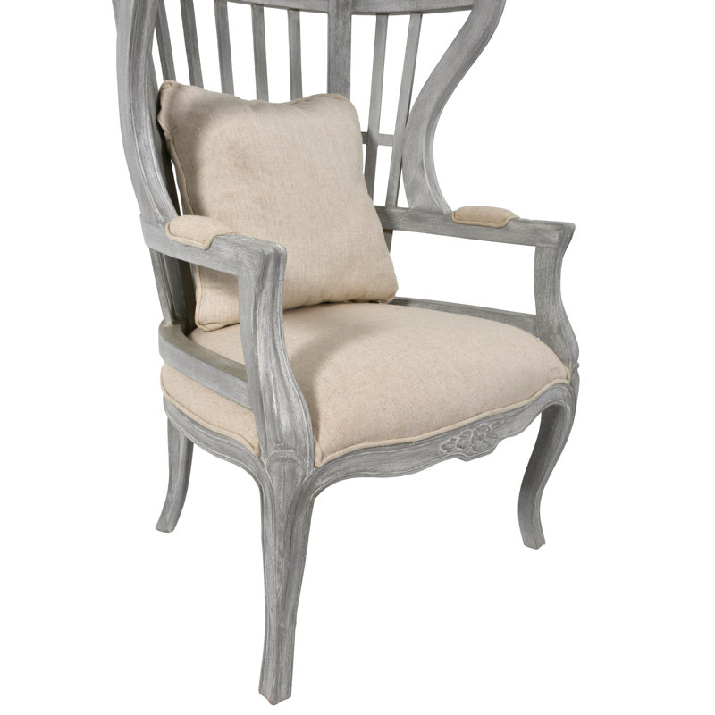 Mystique Grey Balloon Chair, 62" H x 31.5" W x 30" D, Gray Wood, Cream  Linen