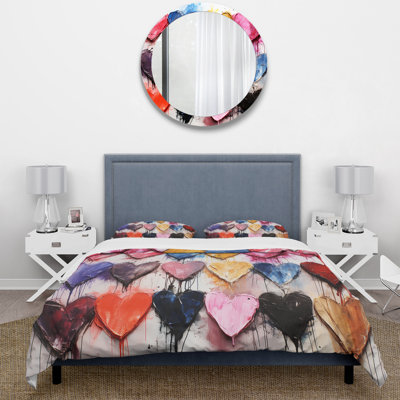Pink And Blue Heart Pop Art 2 - Pop Art Duvet Cover Set