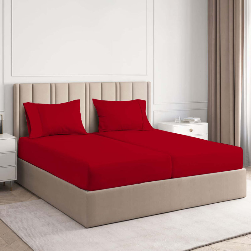 7-Piece Rayon from Bamboo Deep Pockets Split King Bed Sheet Set, Red