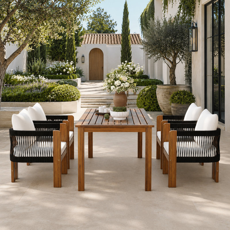Ensemble de salle à manger de patio pour 4 personnes en bois d'acacia avec chaises en corde