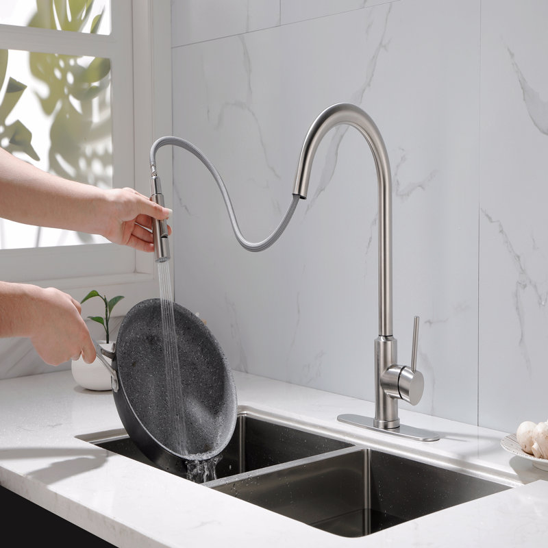 Kitchen Faucet With Pull Down Sprayer, Brushed Nickel