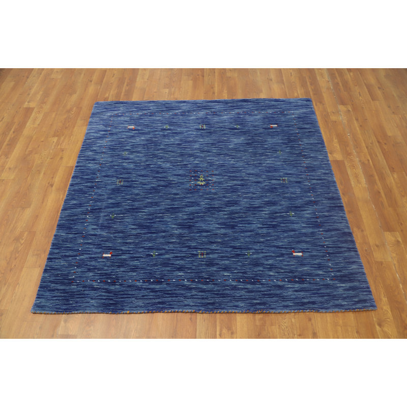 Blue Handmade Gabbeh Style Square Rug 5x5