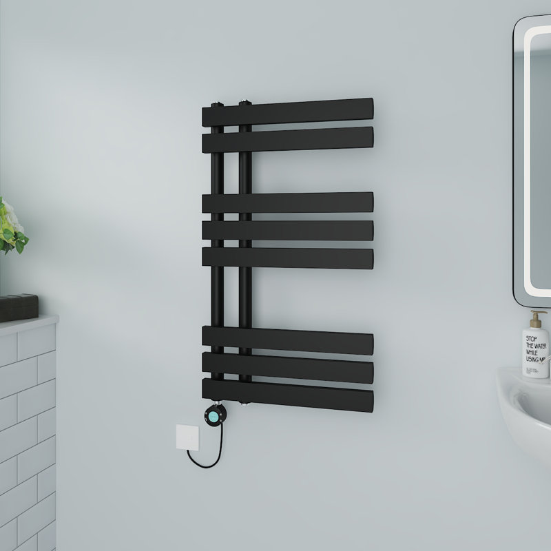 Calynne Designer Towel Rail Heated Towel Rails, 80cm H x 45cm W x 7.35cm D, Black