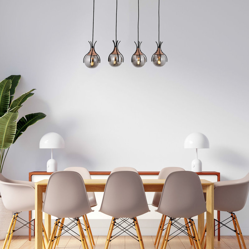 Lustre moderne élégant, noir et bronze, 31,5 po x 5,1 po | Corps en métal robuste avec capuchon en verre, 4 x douilles E27 (6 W maximum) | Luminaire de style industriel pour la maison et le bureau, classé IP20