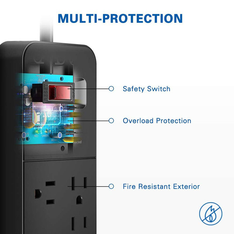 Multiprise Huntkey SMC127 avec 12 prises CA et 2 ports de charge USB, blanc, Noir, Paquet de 2