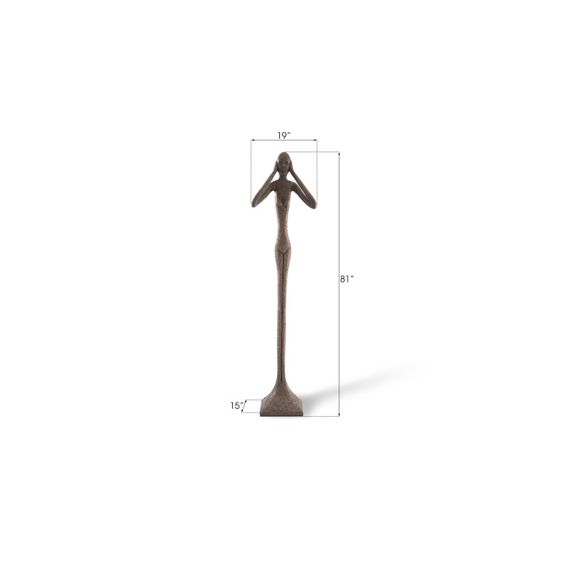 Contemporary Bronze Finish Hear No Evil Slender Statue, 81"
