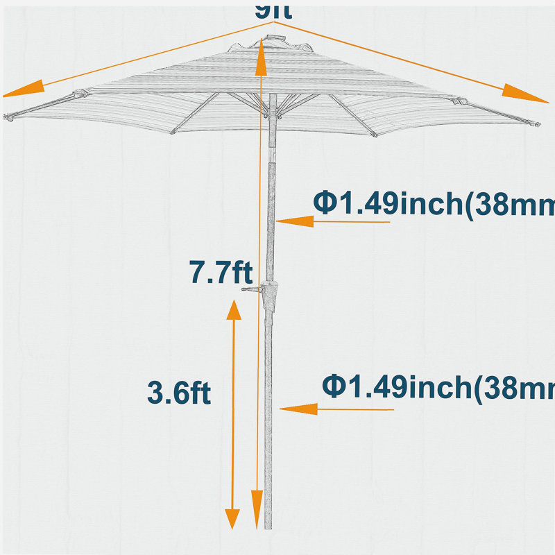 Parasol 9 pi avec motif clair + cyan, Orange
