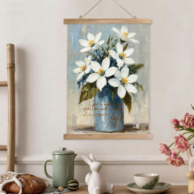 «White Lilies Faith», art mural en bois à volutes suspendues, 16 x 24