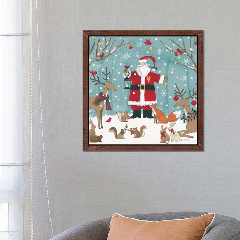 Woodland Christmas VI by Anne Tavoletti - Floater Frame Painting on Canvas, 93.98 cm H x 93.98 cm W, Brown Framed