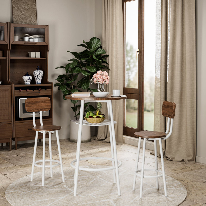 Ensemble de table de bar 3 pièces avec 2 tabourets de bar - Table de pub moderne avec dossiers et tablette de rangement