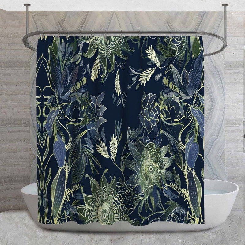 Rideau de douche à motif floral - Décoration de salle de bain nature, H 73 po x l 70 po