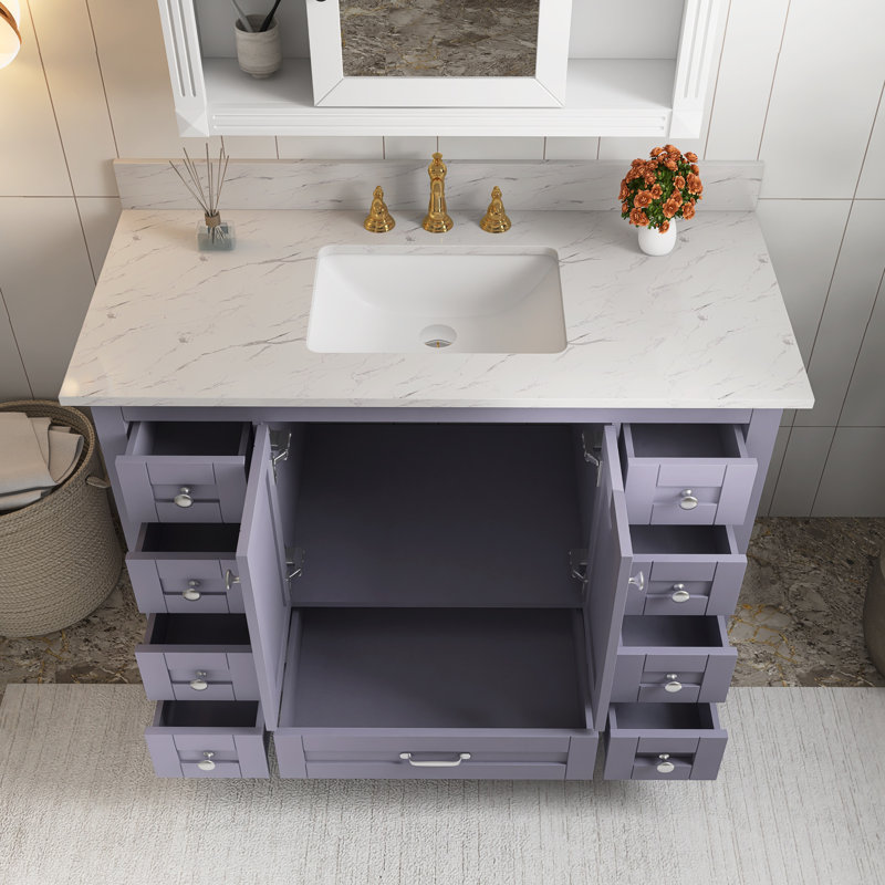 Ensemble de meuble-lavabo mural 48 po avec plateau en bois massif, Gris foncé
