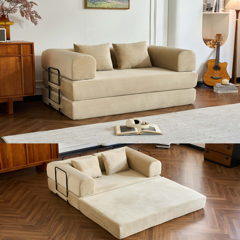 Canapé-lit convertible de 59 pouces avec coussin cylindrique et cadre de forme fixe pour le salon ou la chambre à coucher, pour les espaces compacts.