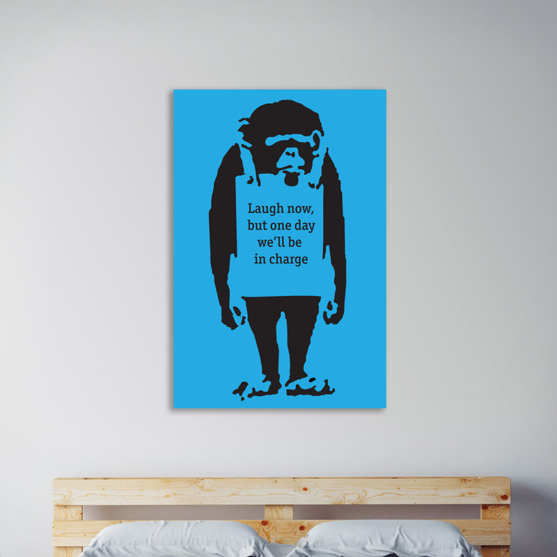 Laugh Now On Blue by Banksy - Wrapped Canvas Print, 46 cm H x 30 cm W x 4 cm D