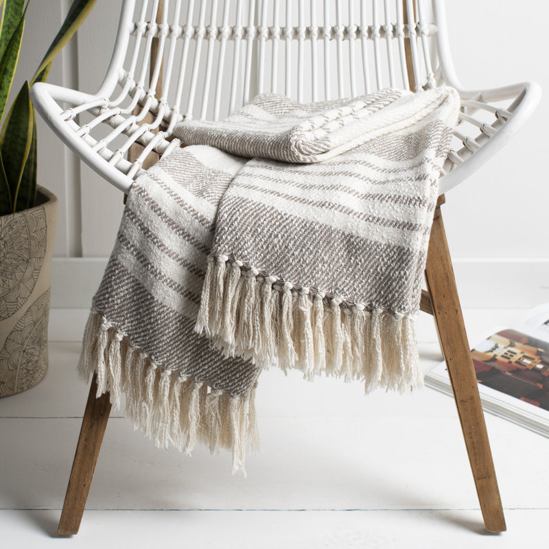 Sully Hand Woven Throw Blanket, Taupe/Cream