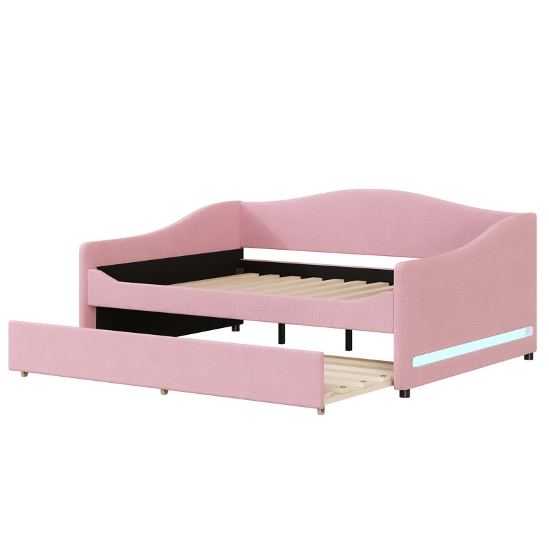 Upholstered Daybed With And Trundle In Pink - Comfortable Rest For Craft Rooms Creative Functional, Full, Pink