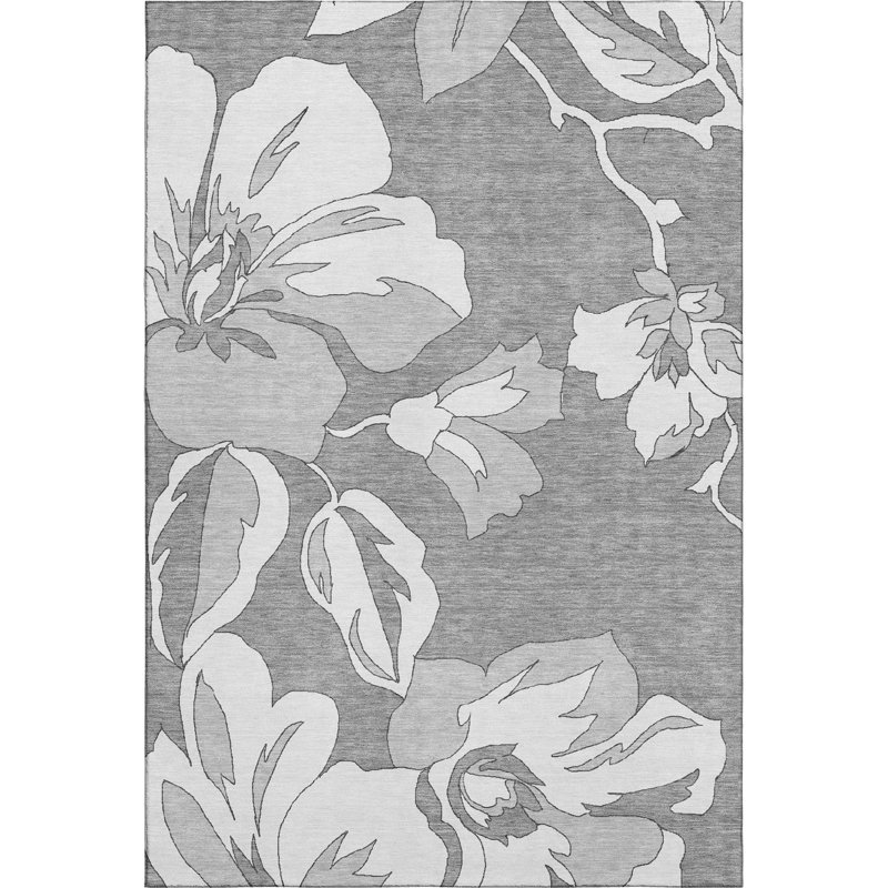 Tapis gris Prisco lavable à la machine de qualité supérieure, Rectangle 2 pi 6 po x 3 pi 10 po