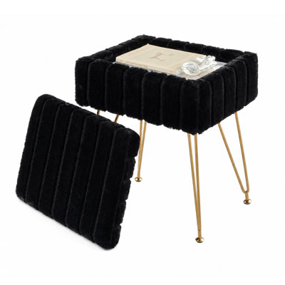 Elegant Faux Fleece Ottoman Storage Stool, Soft Padded Fur Seat with Hidden Storage Compartment, Sturdy Metal Legs & Anti-Slip Foot Caps, 15.7×11.8×18.7 Inches, Multi-Use Furniture for Bedroo