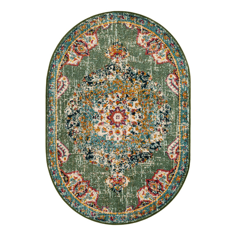 Galyean Abstract Green/Orange Area Rug, Oval 4'1" x 6'1"