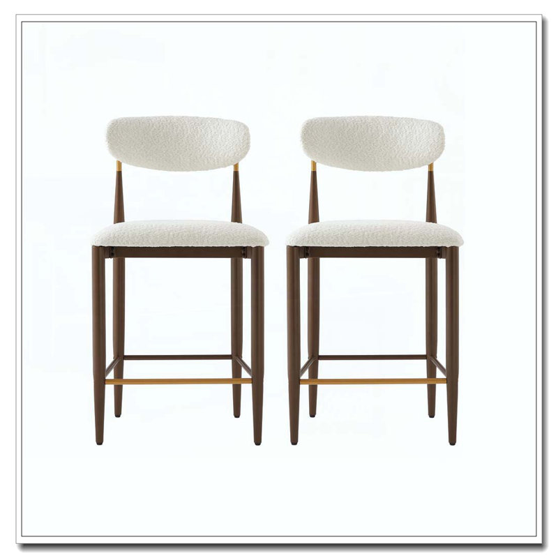 Tabouret de comptoir rembourré sans accoudoirs avec structure en métal, Brun